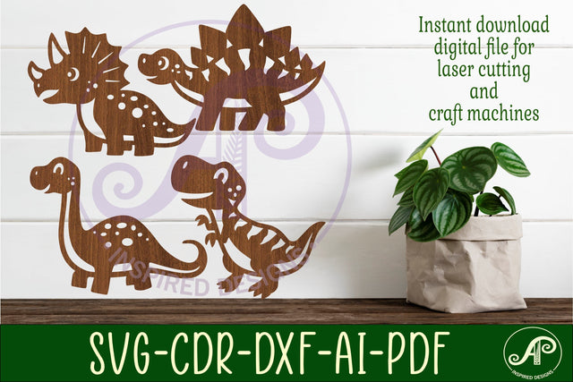 cute Dinosaur Silhouette laser cut wall art SVG APInspireddesigns 