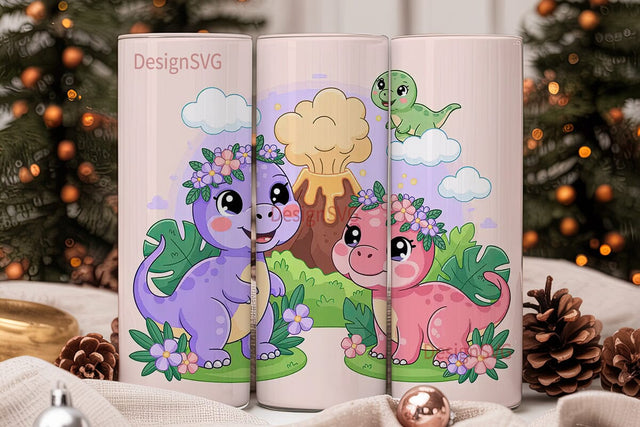 Cute Dinosaur Tumbler Wrap Sublimation DesignSVG 