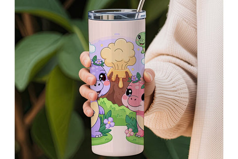 Cute Dinosaur Tumbler Wrap Sublimation DesignSVG 