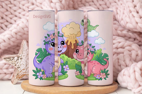 Cute Dinosaur Tumbler Wrap Sublimation DesignSVG 