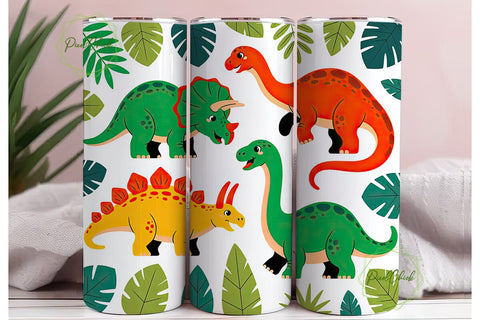 Cute Dinosaur Tumbler Wrap Sublimation PixelChick 