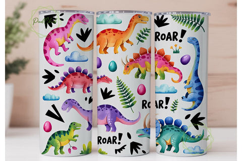 Cute Dinosaur Tumbler Wrap Sublimation PixelChick 