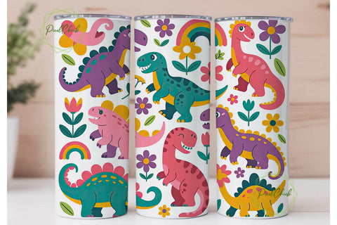 Cute Dinosaur Tumbler Wrap Sublimation PixelChick 