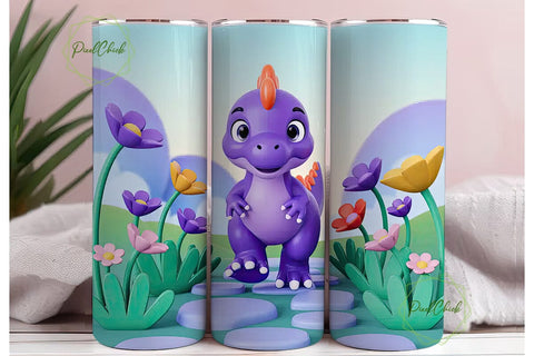 Cute Dinosaur Tumbler Wrap Sublimation PixelChick 
