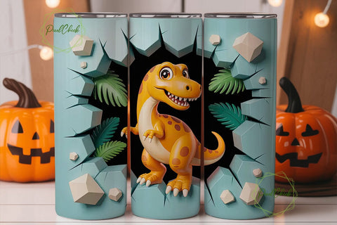 Cute Dinosaur Tumbler Wrap Sublimation PixelChick 