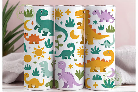 Cute Dinosaur Tumbler Wrap Sublimation PixelChick 