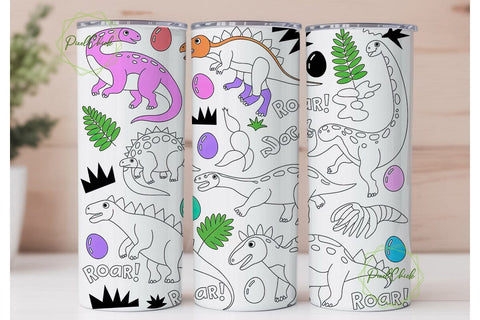 Cute Dinosaur Tumbler Wrap Sublimation PixelChick 