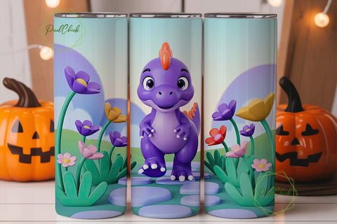 Cute Dinosaur Tumbler Wrap Sublimation PixelChick 