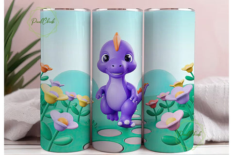 Cute Dinosaur Tumbler Wrap Sublimation PixelChick 