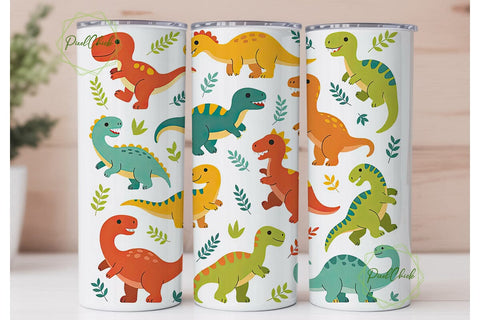 Cute Dinosaur Tumbler Wrap Sublimation PixelChick 