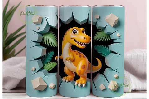 Cute Dinosaur Tumbler Wrap Sublimation PixelChick 