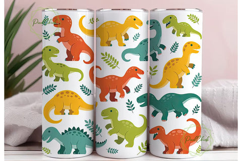 Cute Dinosaur Tumbler Wrap Sublimation PixelChick 