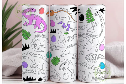 Cute Dinosaur Tumbler Wrap Sublimation PixelChick 