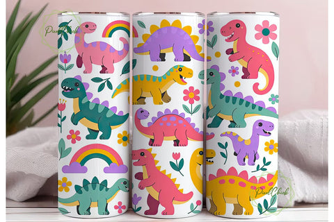Cute Dinosaur Tumbler Wrap Sublimation PixelChick 