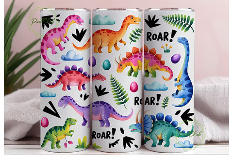 Cute Dinosaur Tumbler Wrap Sublimation PixelChick 