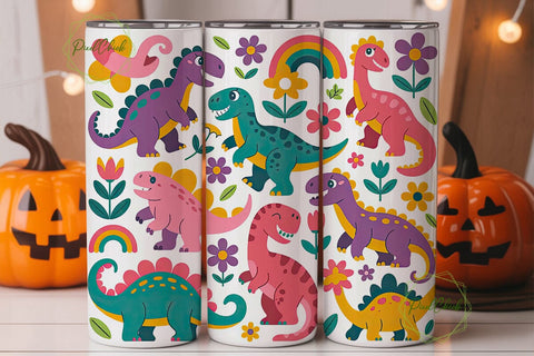 Cute Dinosaur Tumbler Wrap Sublimation PixelChick 