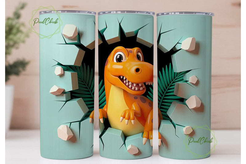 Cute Dinosaur Tumbler Wrap Sublimation PixelChick 