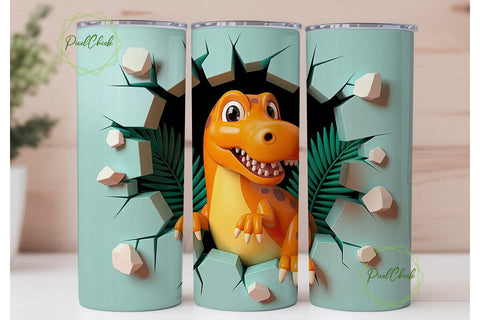 Cute Dinosaur Tumbler Wrap Sublimation PixelChick 