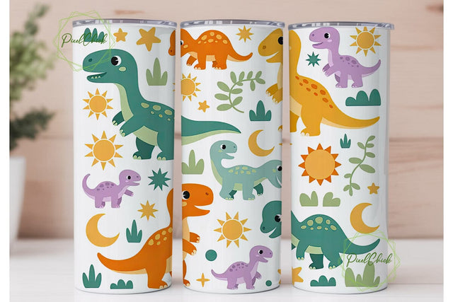Cute Dinosaur Tumbler Wrap Sublimation PixelChick 