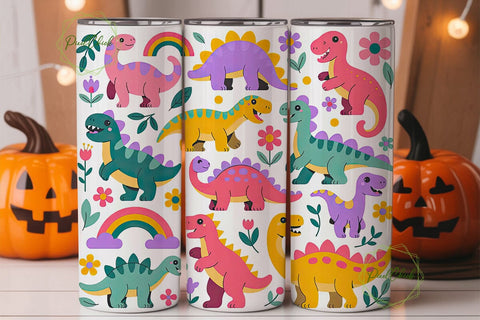 Cute Dinosaur Tumbler Wrap Sublimation PixelChick 