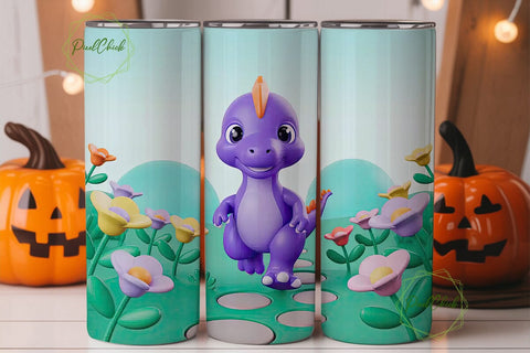 Cute Dinosaur Tumbler Wrap Sublimation PixelChick 
