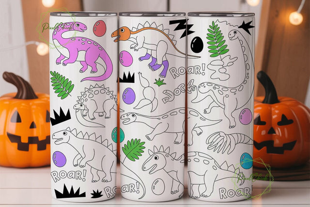 Cute Dinosaur Tumbler Wrap Sublimation PixelChick 