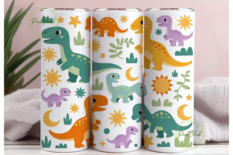 Cute Dinosaur Tumbler Wrap Sublimation PixelChick 