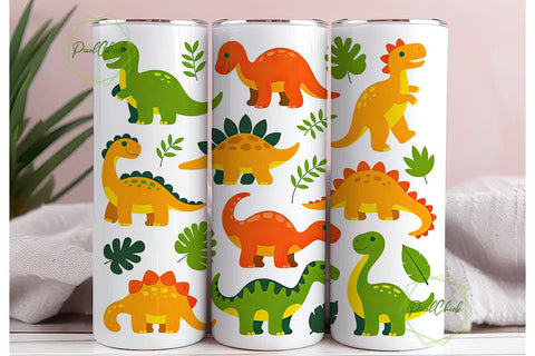 Cute Dinosaur Tumbler Wrap Sublimation PixelChick 
