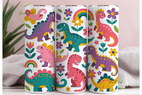 Cute Dinosaur Tumbler Wrap Sublimation PixelChick 