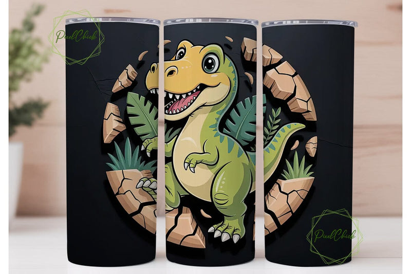 Cute Dinosaur Tumbler Wrap Sublimation PixelChick 