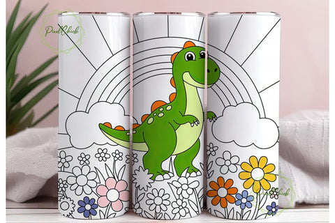 Cute Dinosaur Tumbler Wrap Sublimation PixelChick 