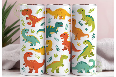 Cute Dinosaur Tumbler Wrap Sublimation PixelChick 