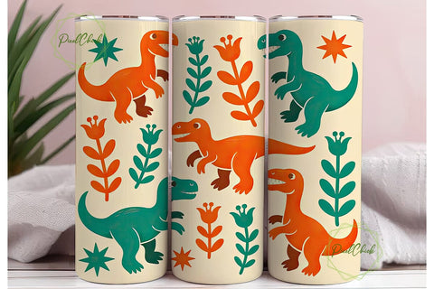 Cute Dinosaur Tumbler Wrap Sublimation PixelChick 