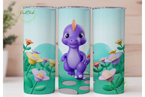 Cute Dinosaur Tumbler Wrap Sublimation PixelChick 