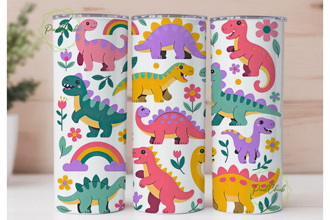 Cute Dinosaur Tumbler Wrap Sublimation PixelChick 