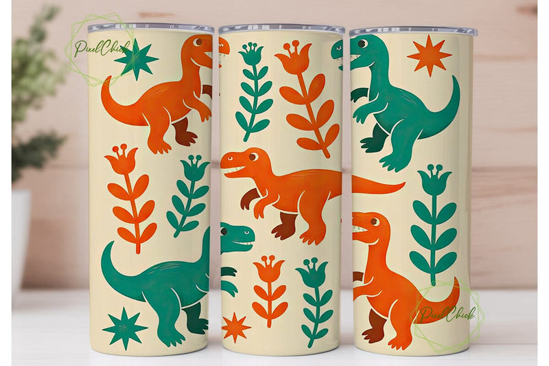 Cute Dinosaur Tumbler Wrap Sublimation PixelChick 