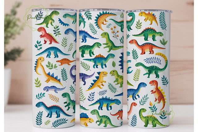 Cute Dinosaurs 20oz Tumbler Wrap Sublimation PixelChick 
