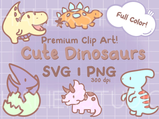 Cute Dinosaurs Color Clip art Design Set SVG HalieKStudio 