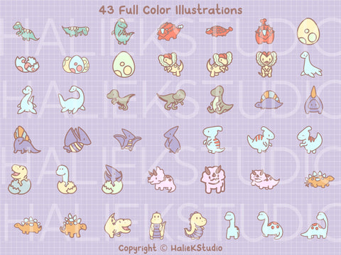 Cute Dinosaurs Color Clip art Design Set SVG HalieKStudio 