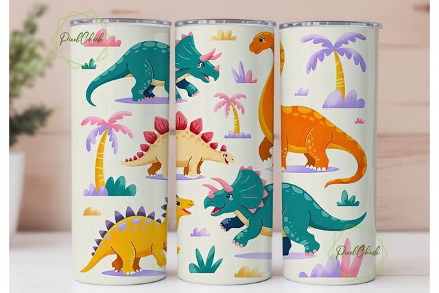 Cute Dinosaurs Tumbler Wrap Sublimation PixelChick 