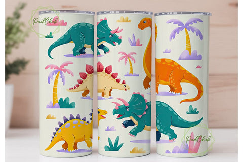 Cute Dinosaurs Tumbler Wrap Sublimation PixelChick 