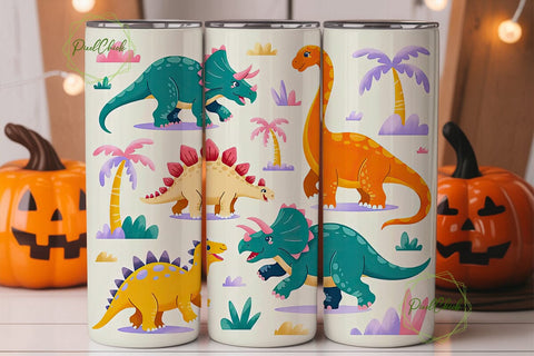 Cute Dinosaurs Tumbler Wrap Sublimation PixelChick 