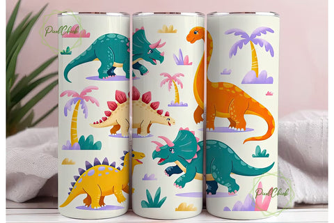 Cute Dinosaurs Tumbler Wrap Sublimation PixelChick 