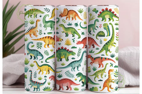 Cute Dinosaurs Tumbler Wrap Sublimation PixelChick 