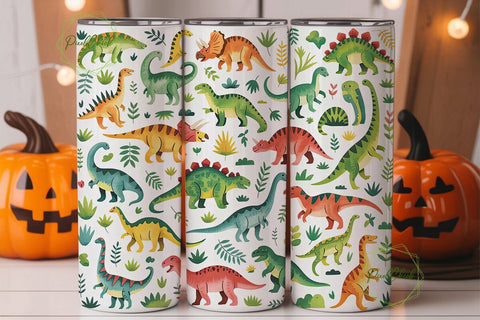 Cute Dinosaurs Tumbler Wrap Sublimation PixelChick 