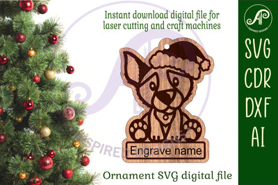 Cute Dog Christmas Ornament SVG laser cut design 2 SVG APInspireddesigns 