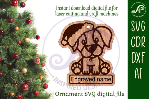 Cute Dog Christmas Ornament SVG laser cut SVG APInspireddesigns 