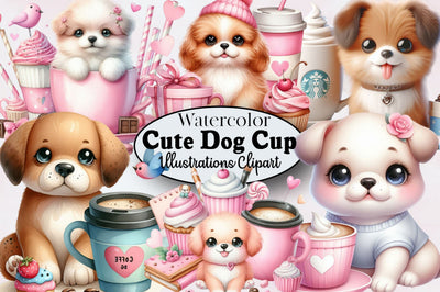 Cute Dog Coffee Cup Clipart Bundle Sublimation SVGArt 