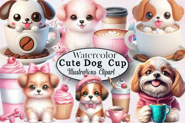 Cute Dog Coffee Cup Clipart Sublimation SVGArt 