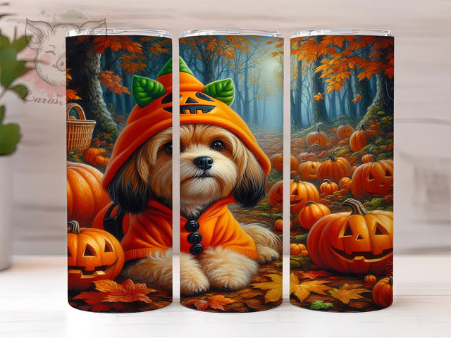 Cute Dog Halloween 20 oz Skinny Tumbler Sublimation Design, Straight & Tapered Tumbler Png, Pumpkin Dog Tumbler Png, Digital Download PNG Sublimation Lara' s Designs 